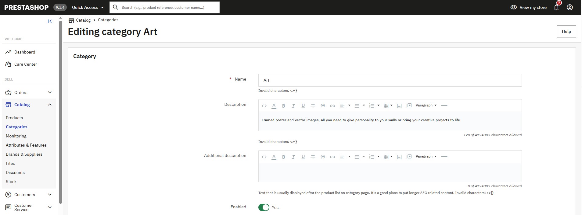 Kategorie produktów PrestaShop