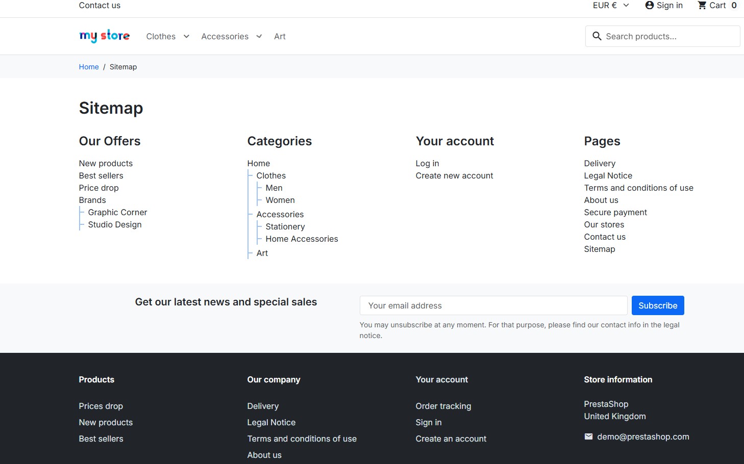 Mapa witryny PrestaShop na stronie