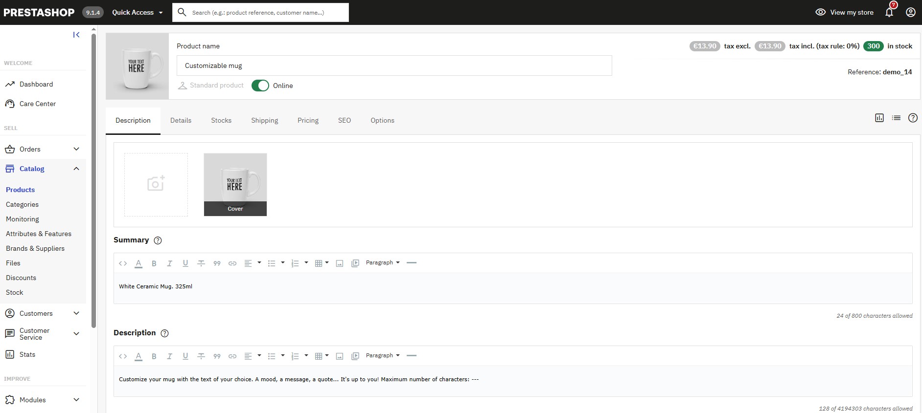 Opis produktu PrestaShop