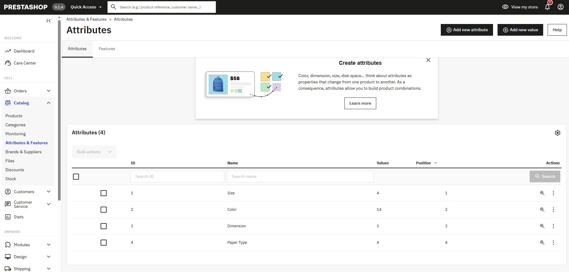 Atrybuty PrestaShop