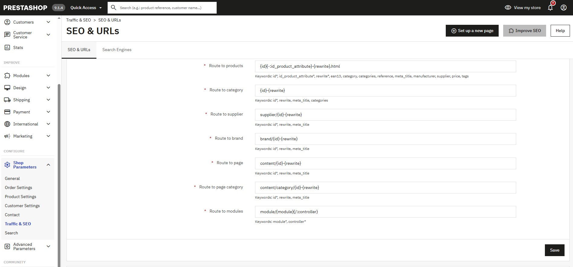 Struktura URL PrestaShop