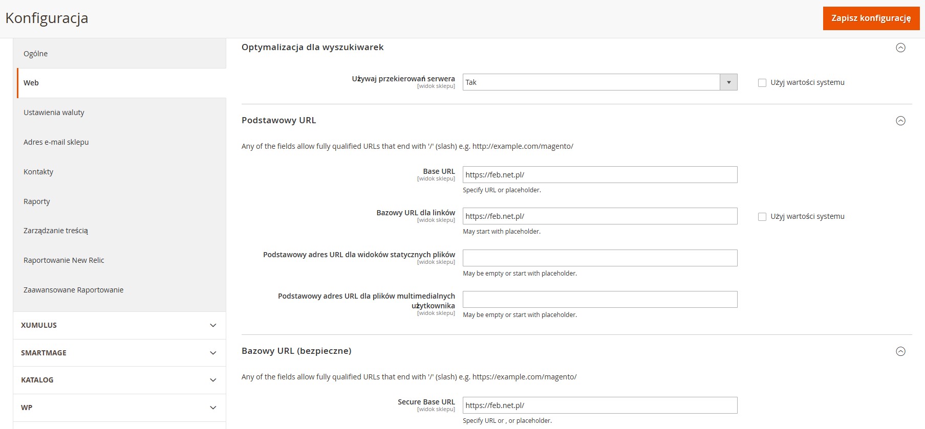 Bazowy URL Magento