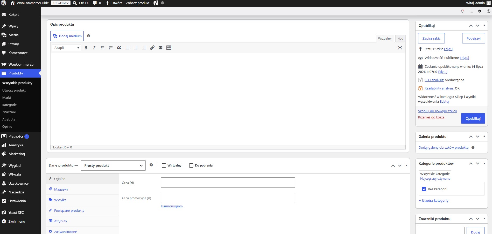 Edycja produktu WooCommerce