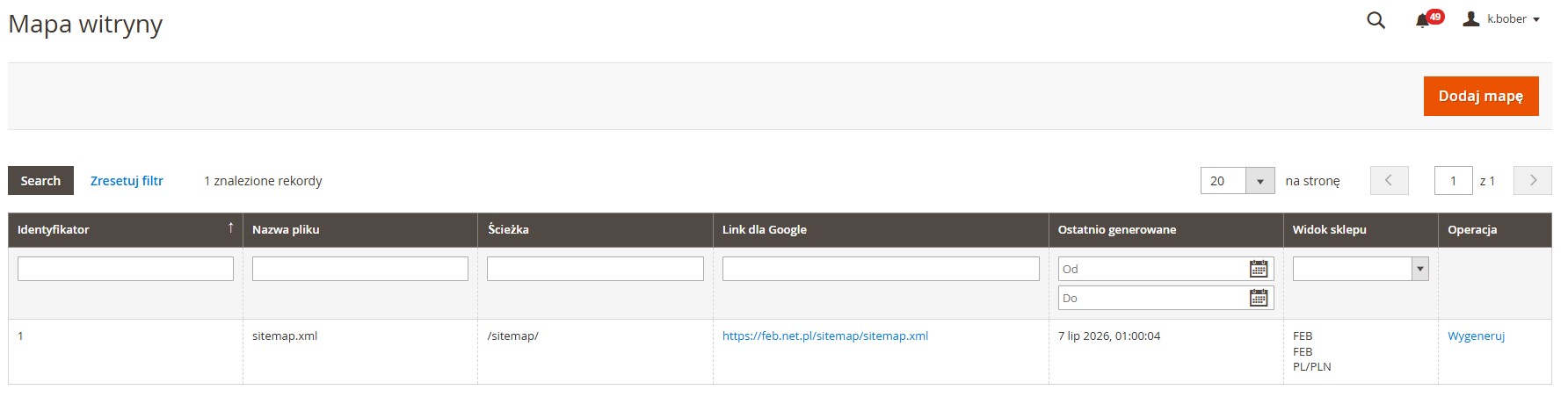 Generowanie mapy strony Magento