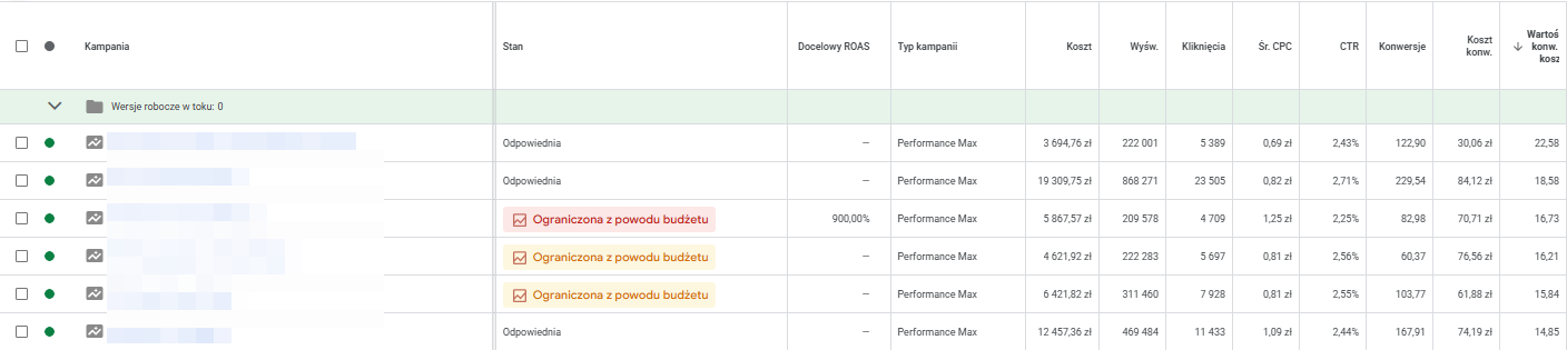 Kampanie Google Ads ROAS