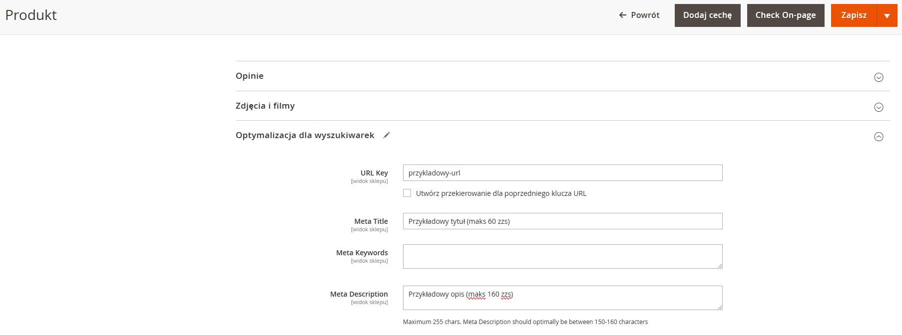 SEO produktu Magento