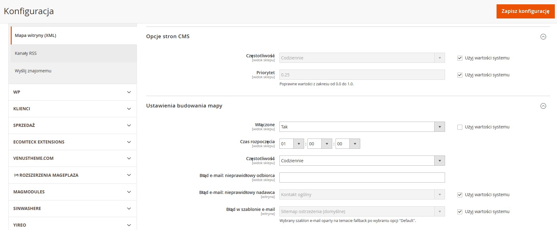 Konfiguracja sitemapy Magento
