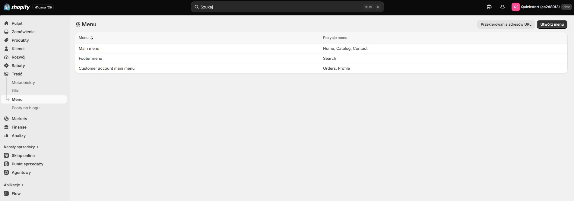Menu Shopify