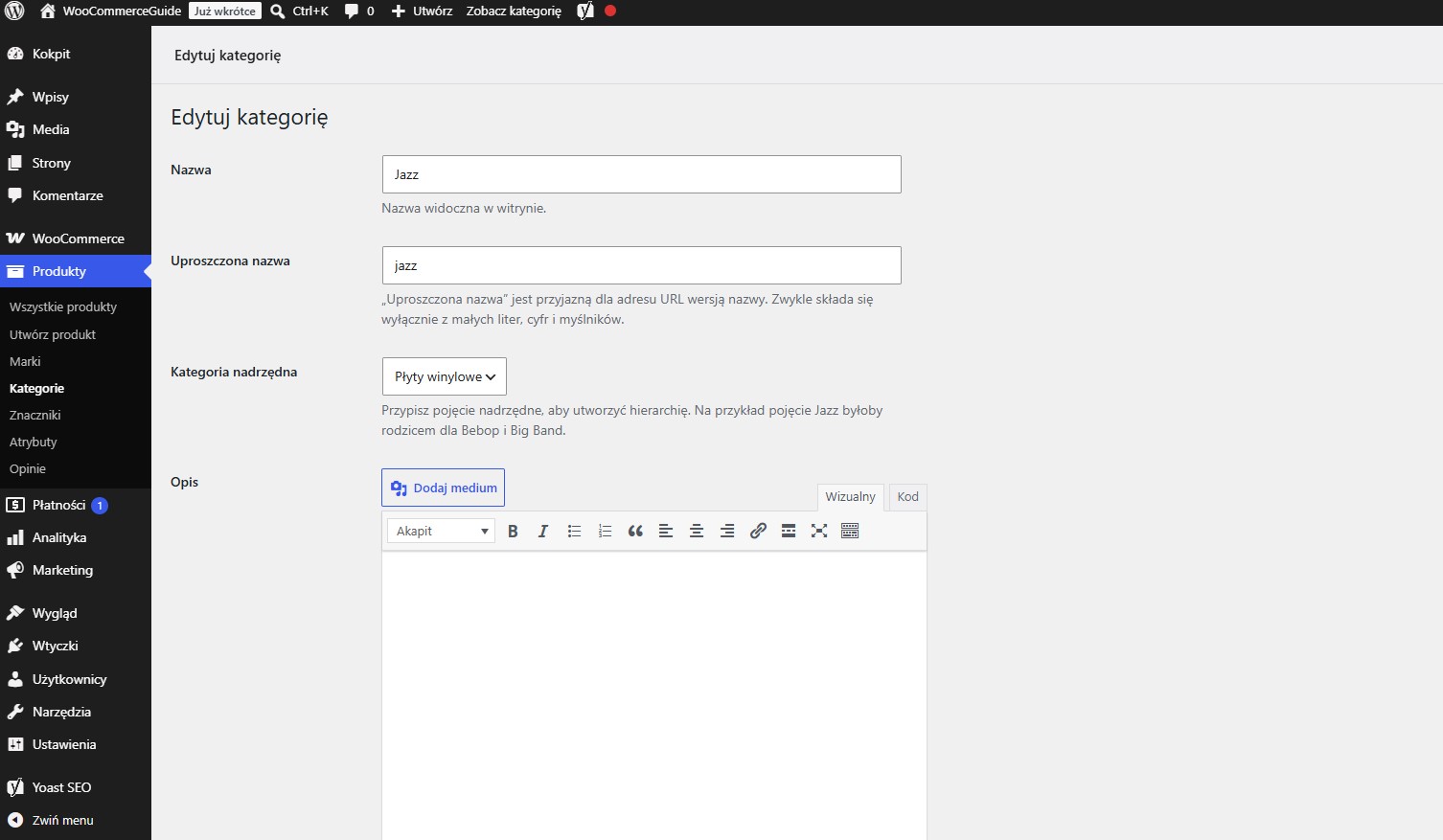 Opis kategorii WooCommerce
