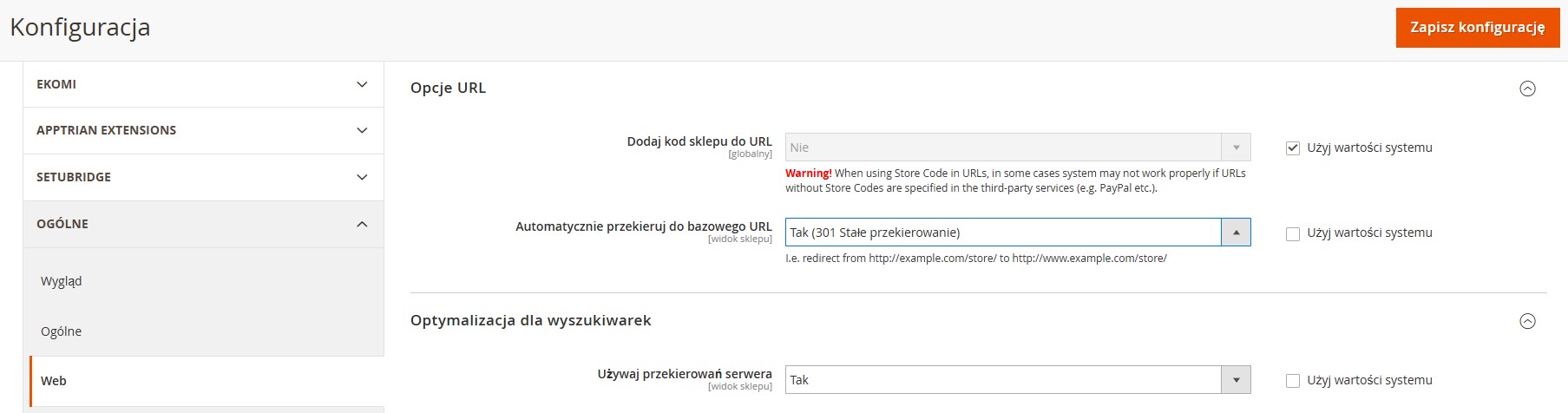 Przekierowanie Magento