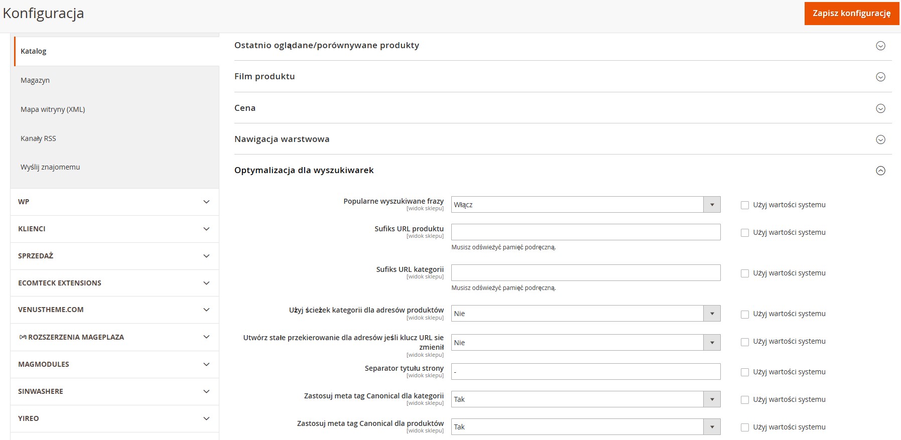 Przyjazne adresy URL Magento