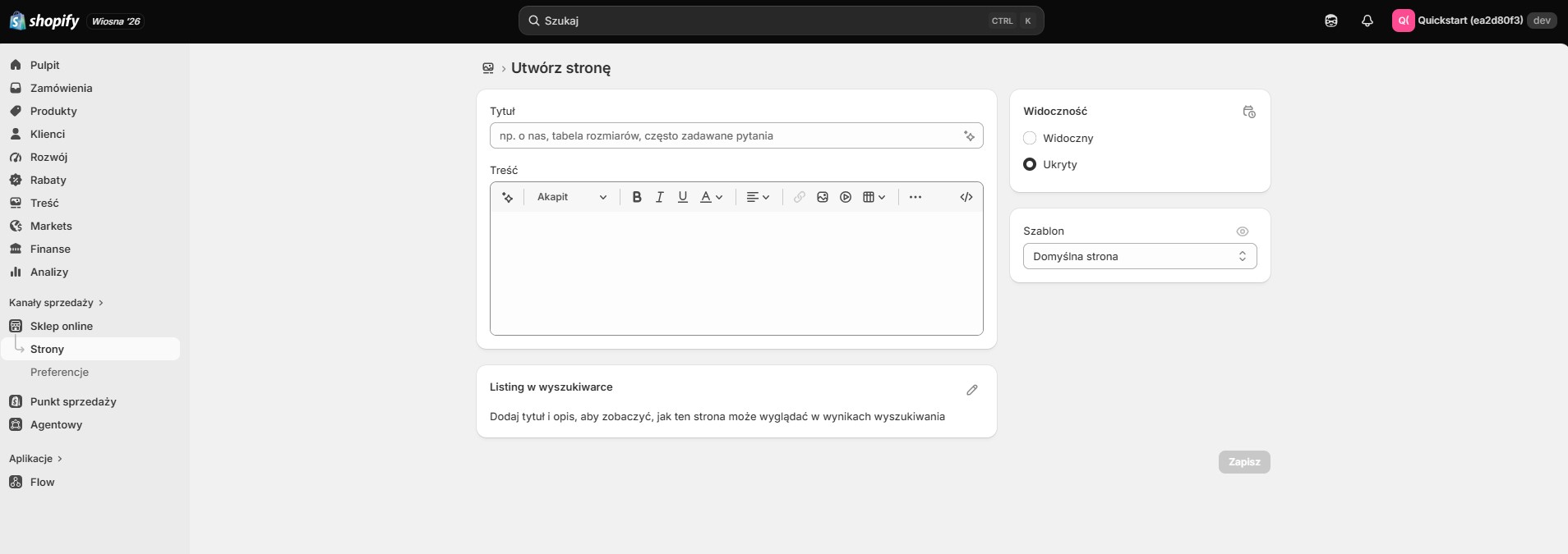 Strony statyczne Shopify