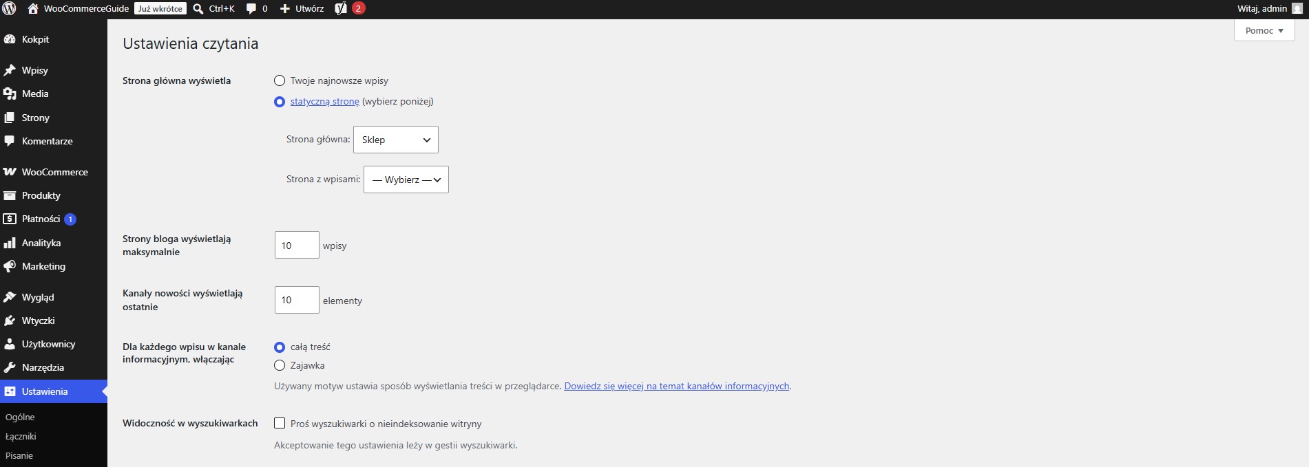 Włącz indeksację WooCommerce