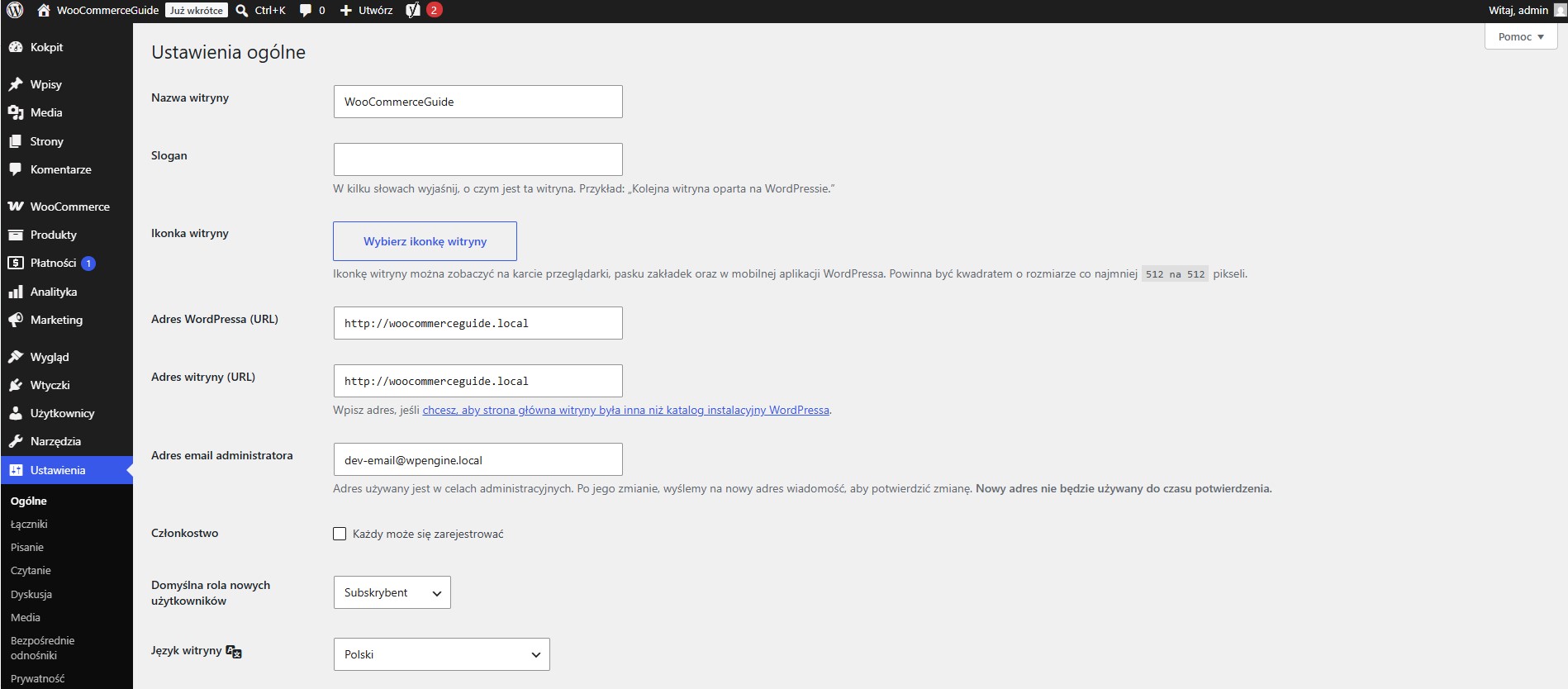 WordPress ustawienia ogólne
